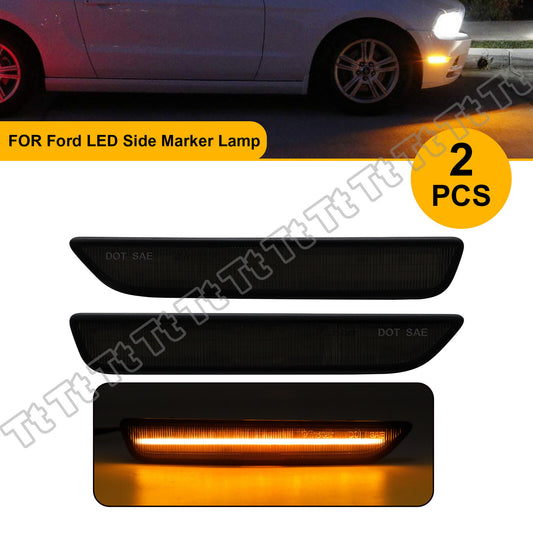 2pcs LED Side Marker Lights Front Fender Amber Lights for 2010-14 for Mustang Smoked - v