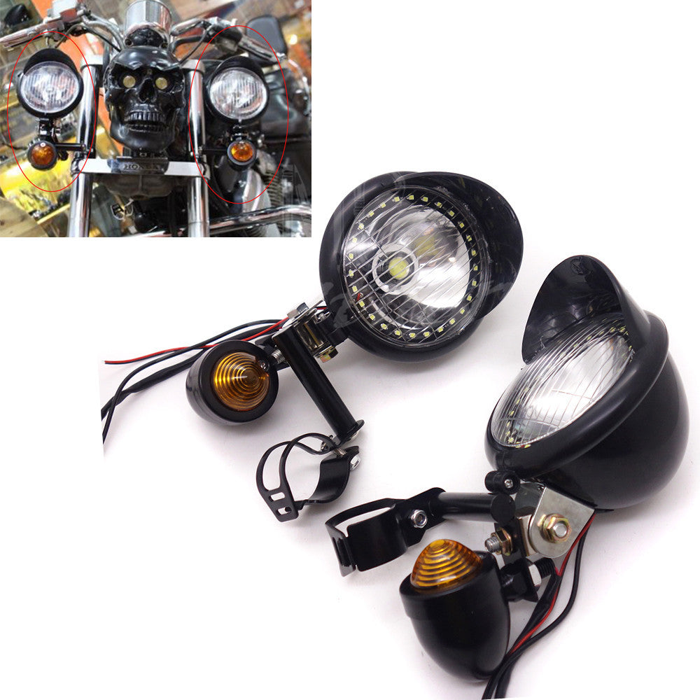 Black LED Driving Spot Fog lights Bar Angel Eye W/ Turn Signal Light Custom Q