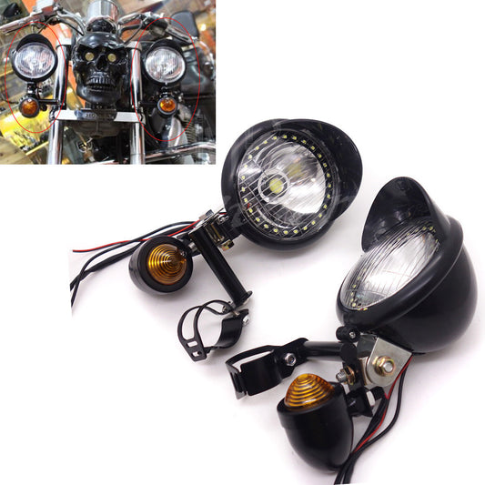 Black LED Driving Spot Fog lights Bar Angel Eye W/ Turn Signal Light Custom Q