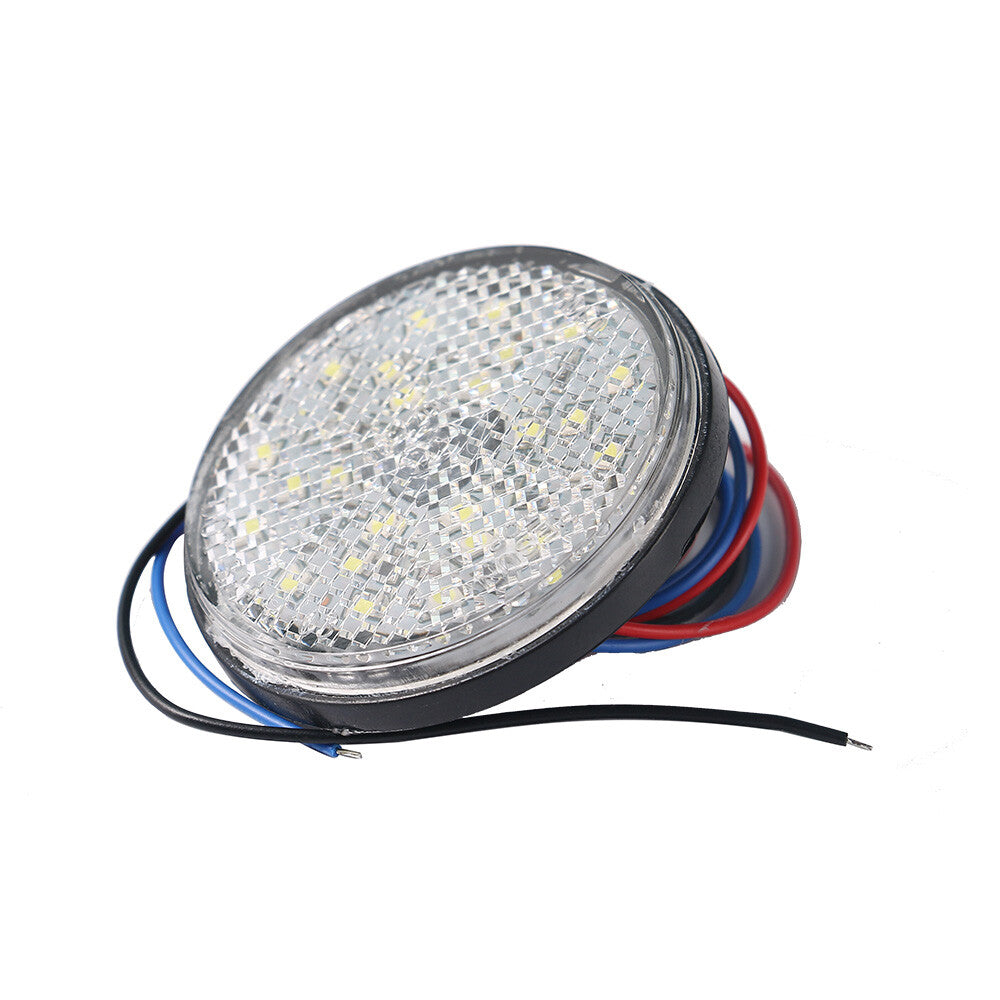 2Pcs Motorcycle Truck 12V 24 LED Round Brake Stop Tail Rear Light Lamp-White Q