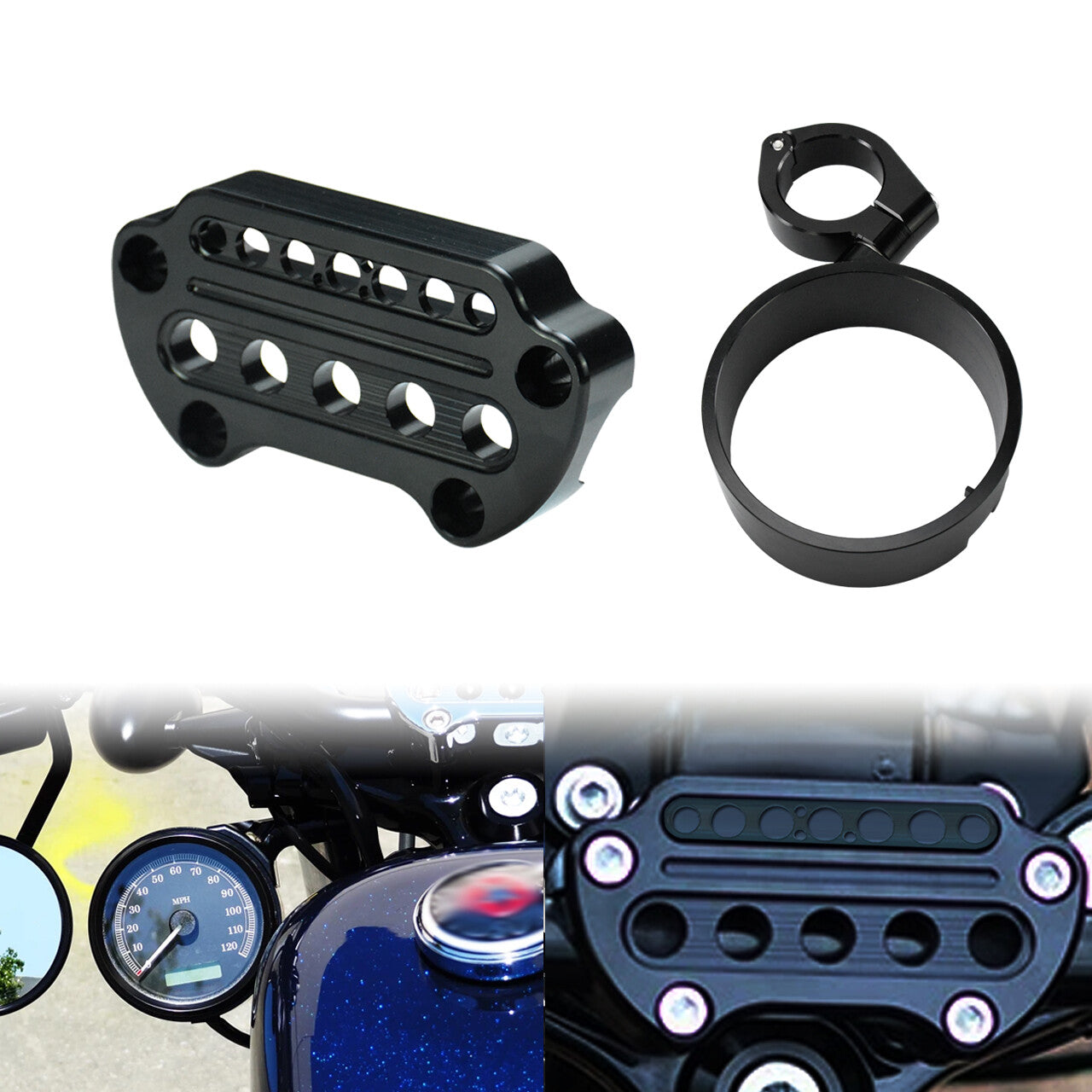 Front Indicator Handlebar Clamp Cover + Side Speedometer Bracket Fit for Harley Q