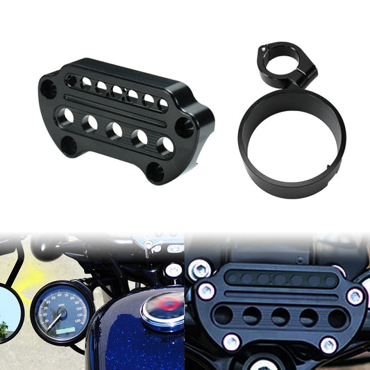 Front Indicator Handlebar Clamp Cover + Side Speedometer Bracket Fit for Harley Q