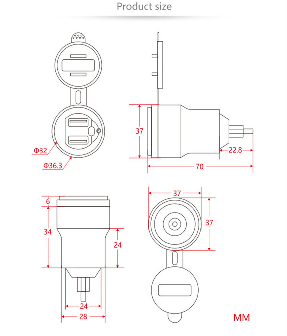 QC3.0 Motorcycle DIN To Dual USB for Charger Power Adapter Voltmeter For Phone GPS Q