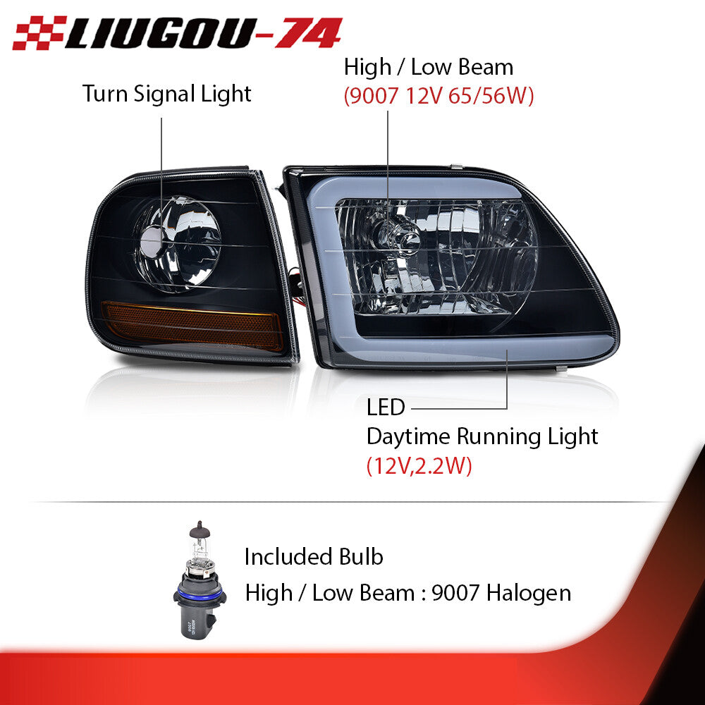 LED tube headlights and corner parking lights with smoke effect suitable for 97-04 F150 Expedition