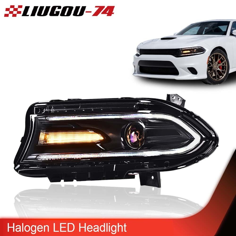 Fits 2015 - 2022 for Dodge Charger Halogen Projector Headlights with LED DRL LH Driver - v