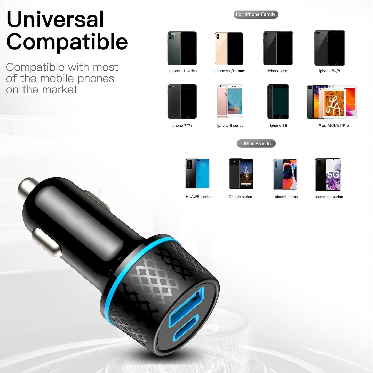 12-24V Blue Soft LED Light for Smart USB PD Car Charger Dock For iPhone 12 11 Pro