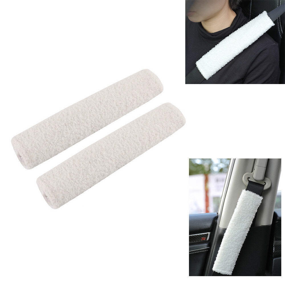 2pcs Universal Car Soft Plush Seatbelt Pad Shoulder Pad Protective Cover White