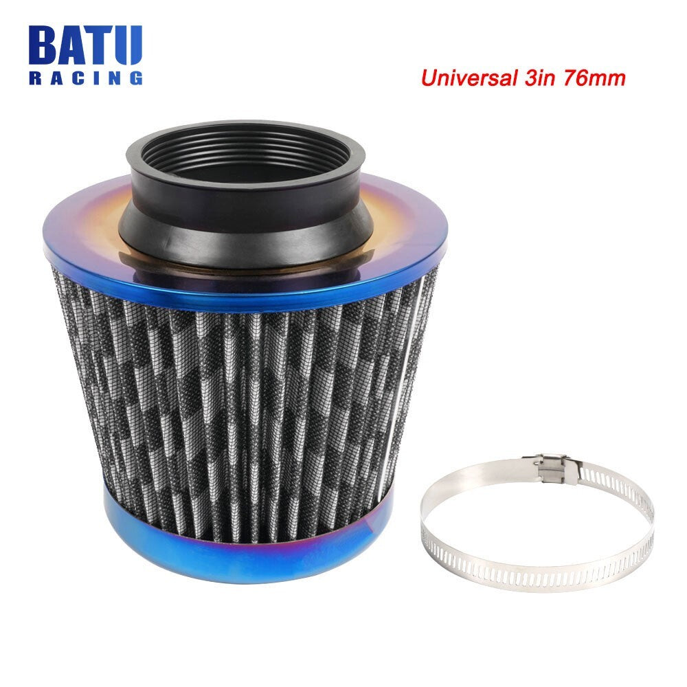 3 High Flow Inlet Cold Air Intake Cone Replacement Dry Air Filter+Carbon Stripe