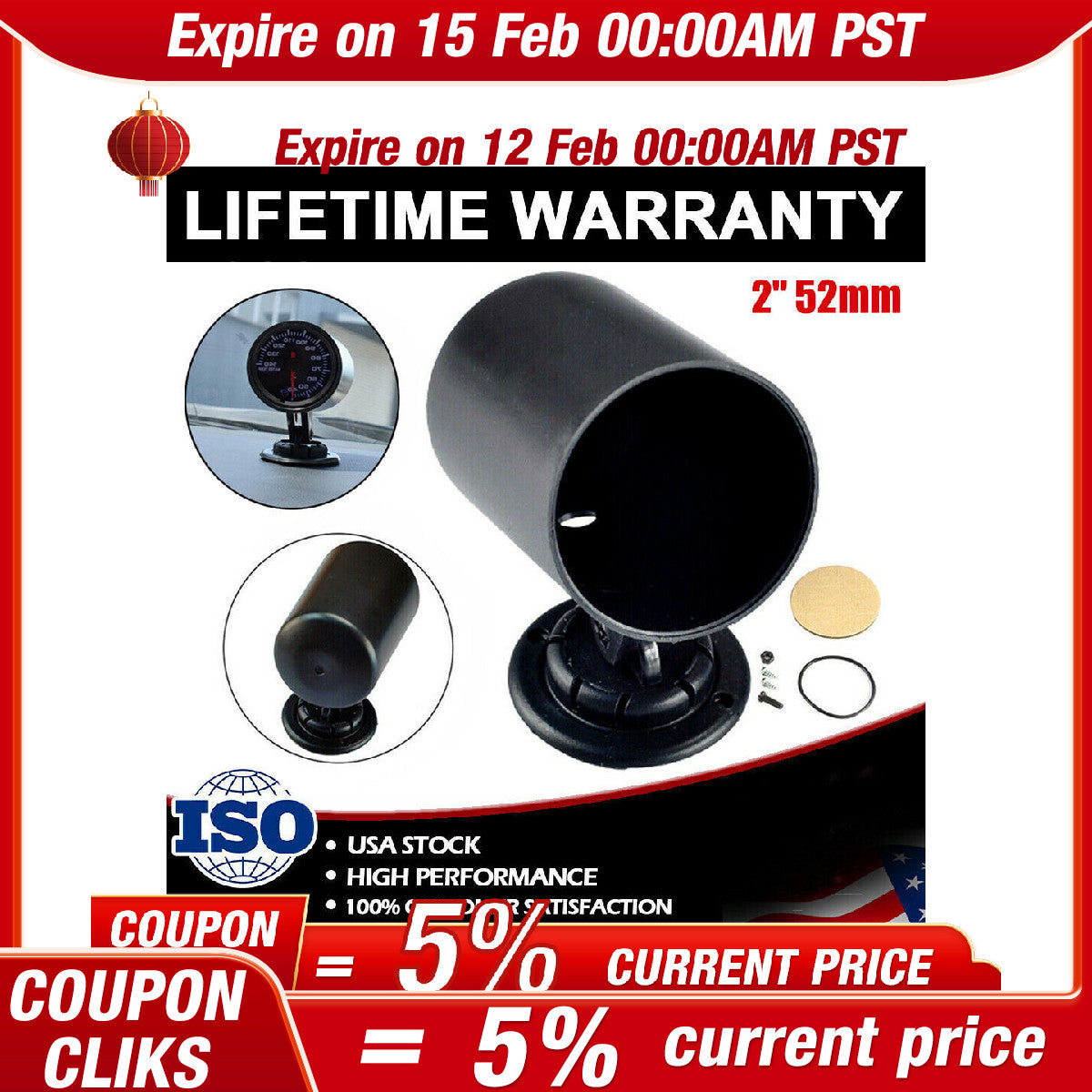 Universal 52mm 2 Single Gauge Pod Mount Holder Dashboard Bracket Meter Cup ABS!
