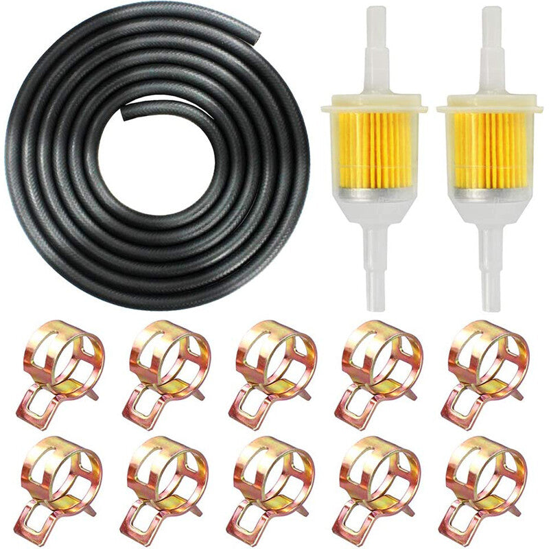 6-foot (2-meter) 1/4-inch motorcycle gas hose clamp fuel filter kit - n