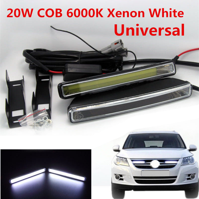 2x DRL White COB LED Daytime Running Lights, Driving Lights, Fog Light Kit, 6000k Xenon Lights n