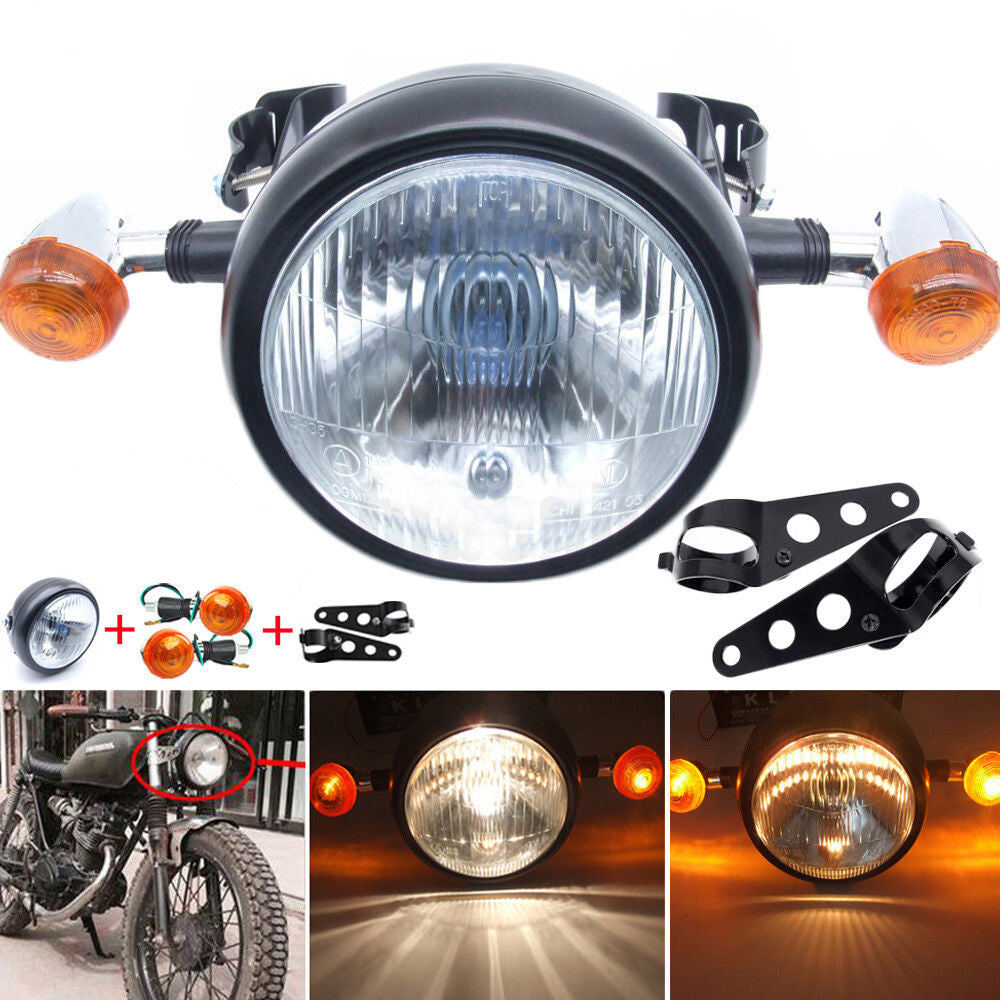 Motorcycle headlight with bracket + turn signal lights universal for Harley Cafe Racer
