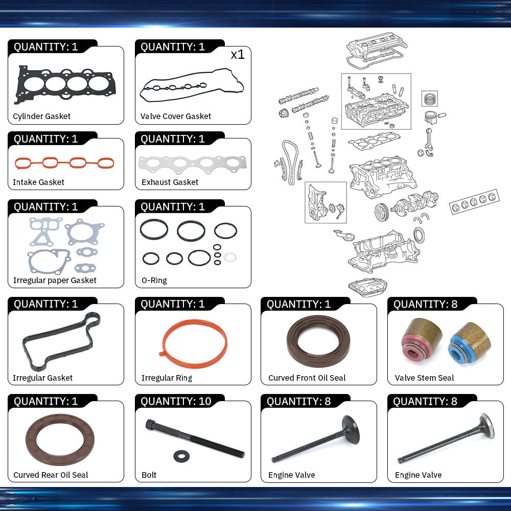 Head Gasket Set Bolt Intake Exhaust Valve For 12-19 for Hyundai for Kia Accent Rio 1.6L