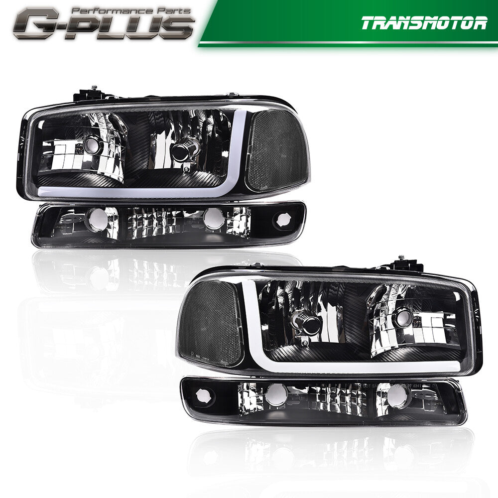 Suitable for 99-07 for GMC for Sierra for Yukon LED DRL headlight with signal light black/transparent - v