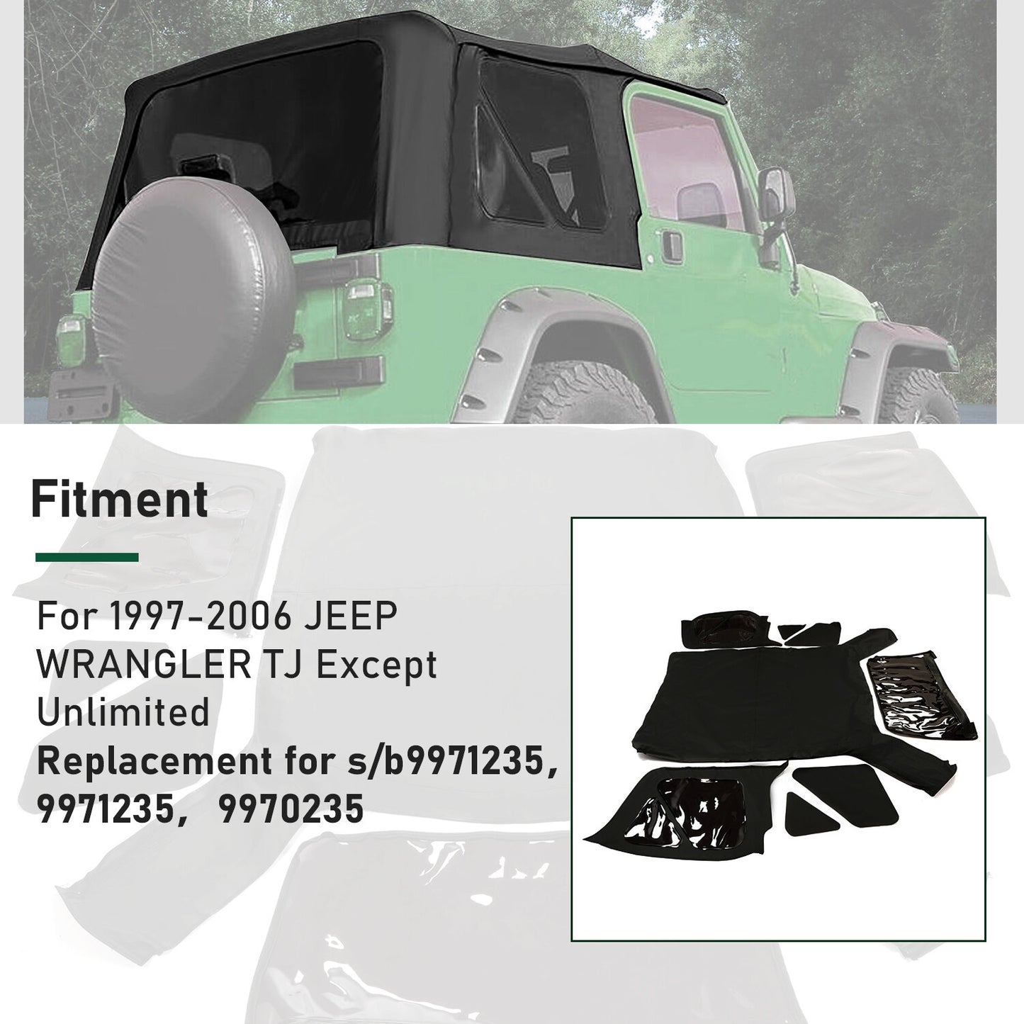 4x for Jeep for Wrangler TJ Soft top Replacement 97-06 w/Tinted Windows Black Vinyl