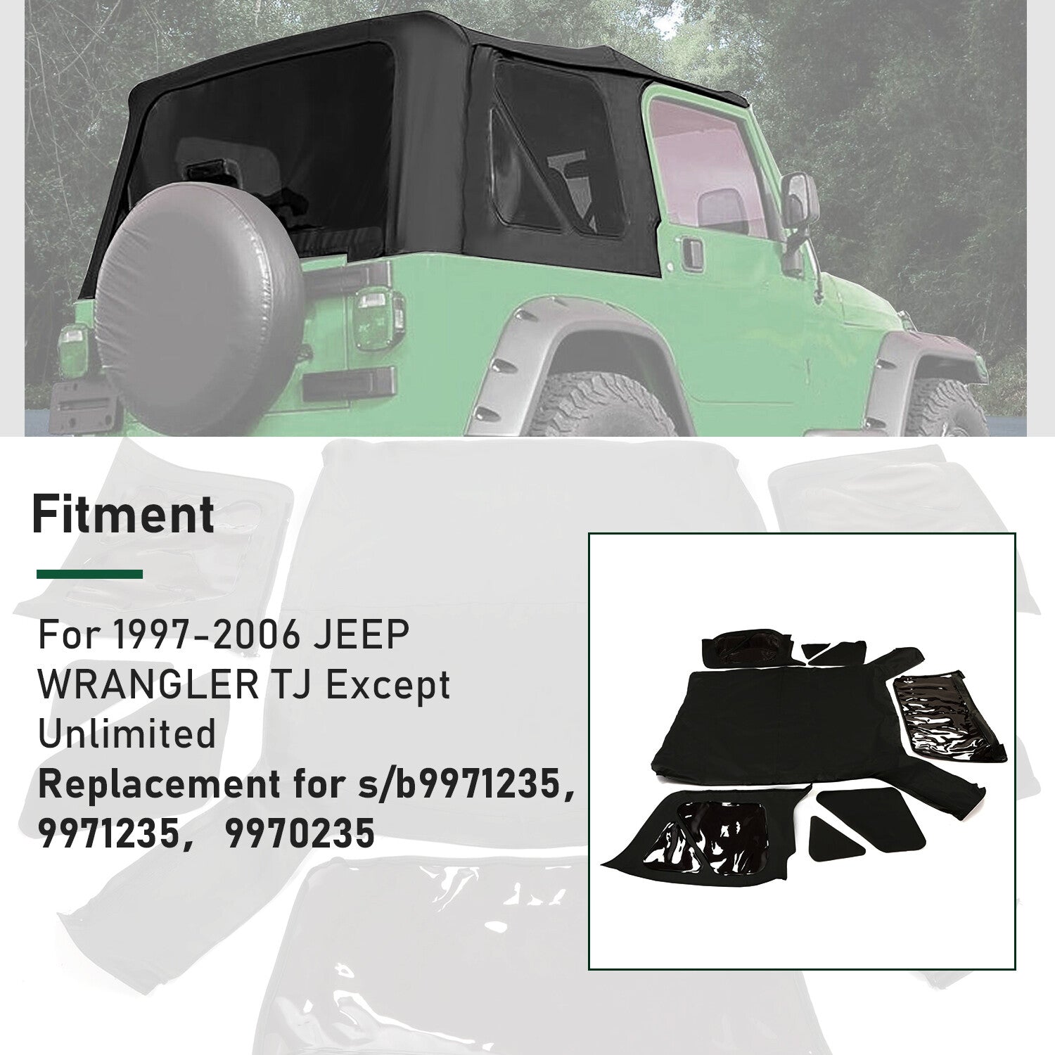 4x for Jeep for Wrangler TJ Soft top Replacement 97-06 w/Tinted Windows Black Vinyl
