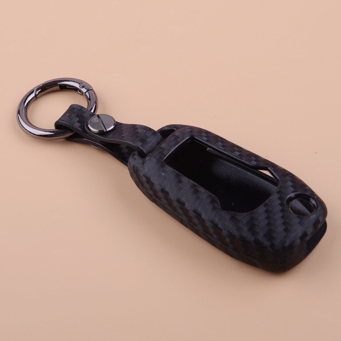 Black Carbon Fiber Silicone Key Chain Cover Fob Fit for Ecosport 250 v