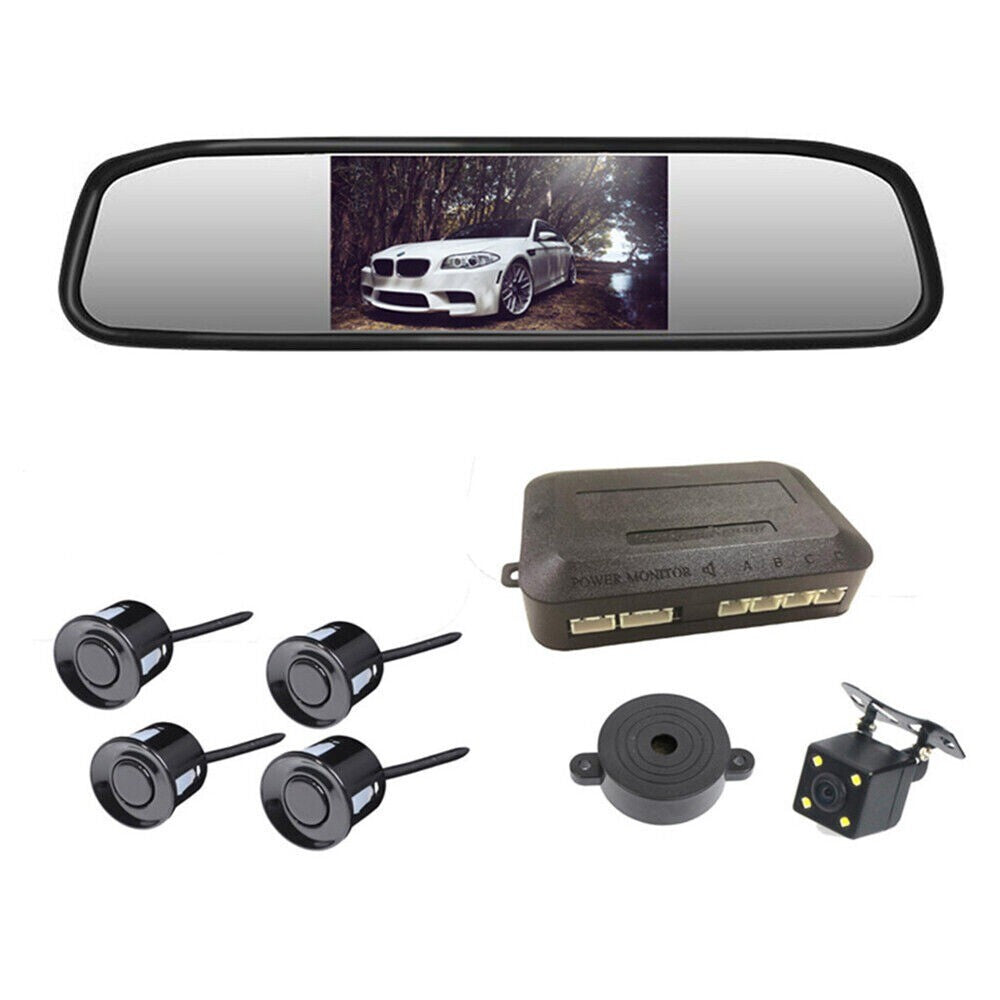Car Visual Reverse Rear-View Mirror Monitor & Backup Radar Parking Sensor Camera n