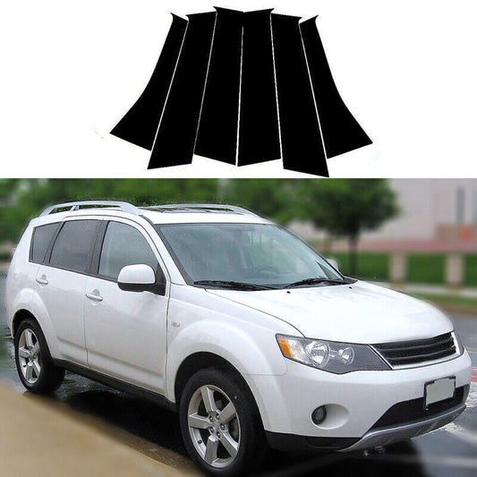 for Mitsubishi Outlander 2007-13 Piano Black Pillar Post Door Window Strip Trim