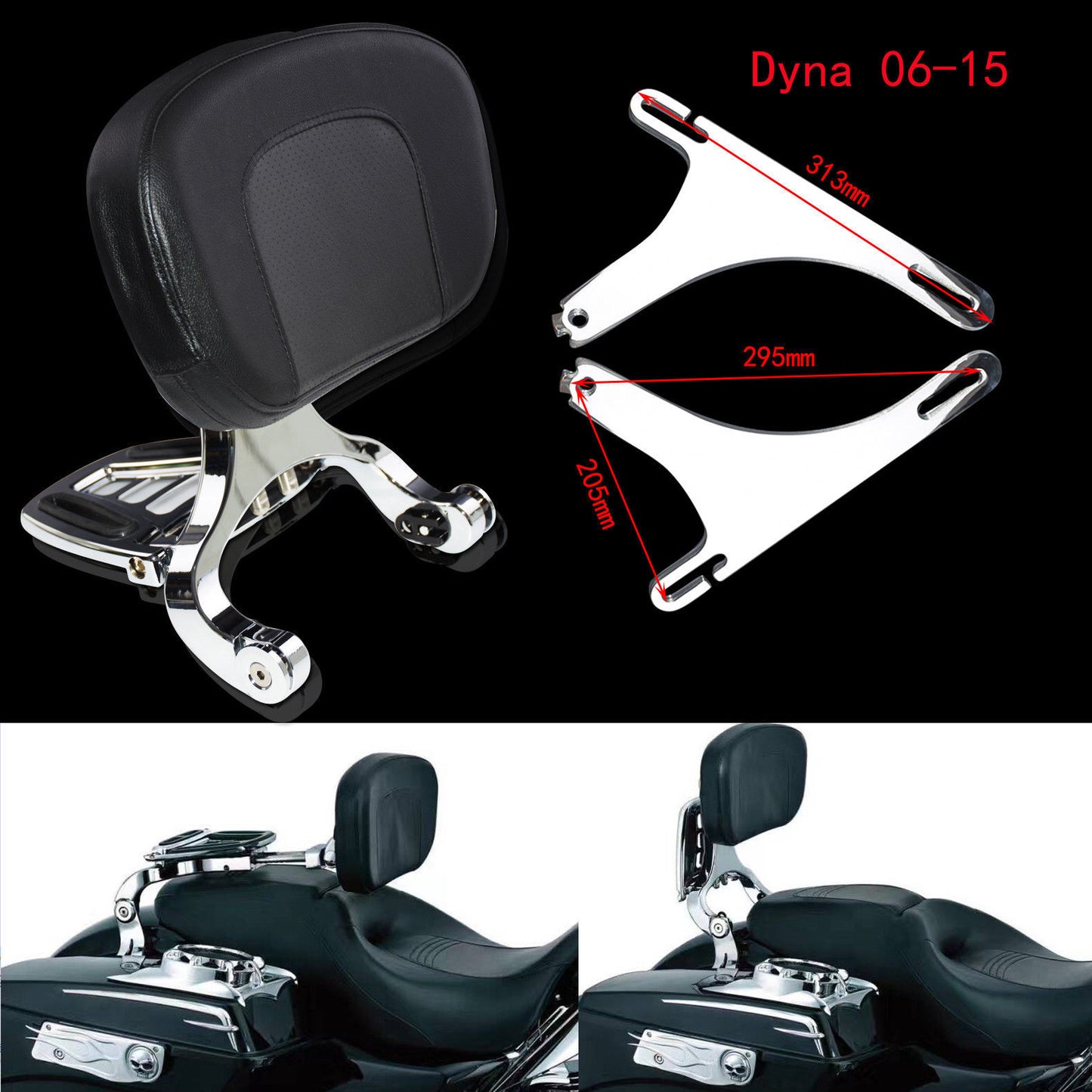 Adjustable Multi-Purpose Driver  Passenger Backrest Fit for Harley Dyna 06-17