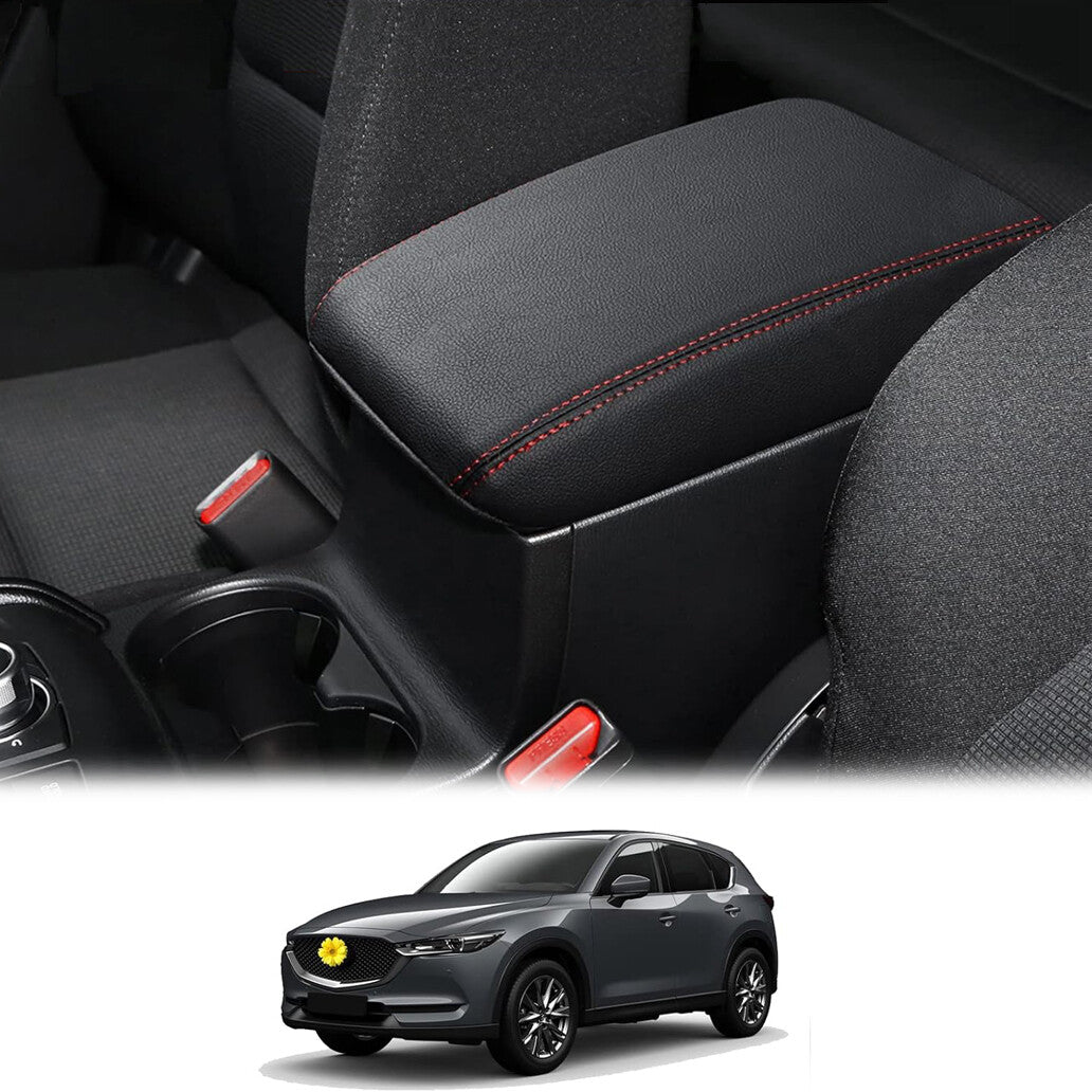 Red-stitched leather center console cover/armrest cover for 2018-2024 for Mazda CX-5 cars. n