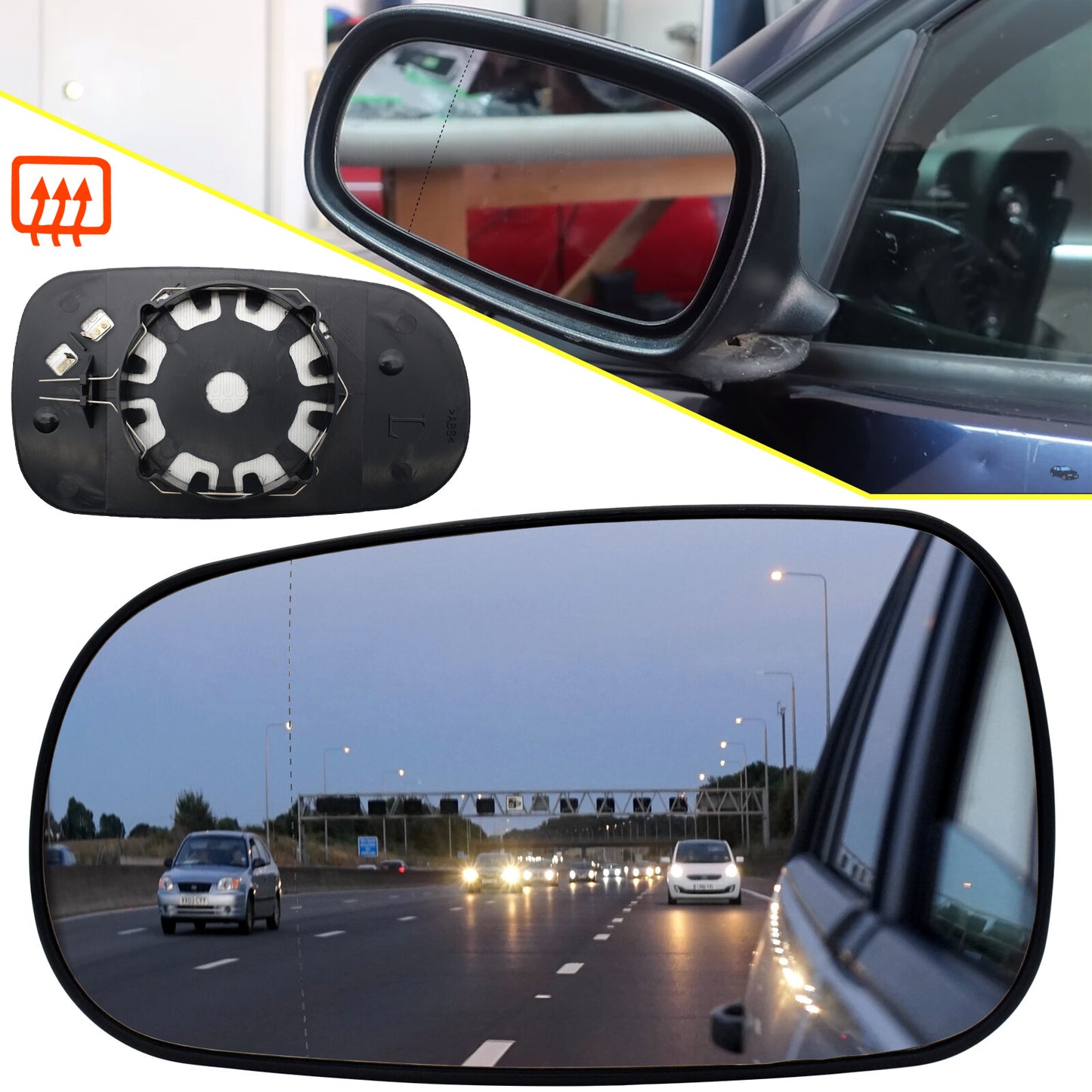 for Saab 9-5 9-3 2003-2008 Left Hand Side Wing Mirror Glass Heated With Base