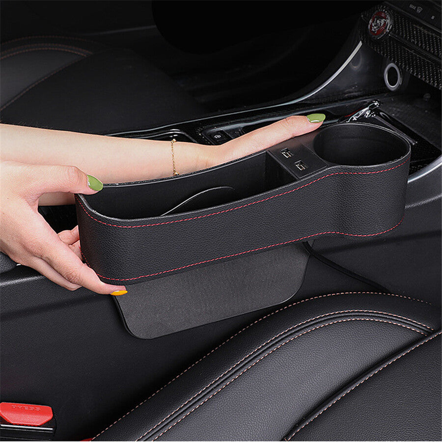 Car for Seat Gap Storage Organizer Right Side Crevice Pocket Box Dual USB Cup Holder Q
