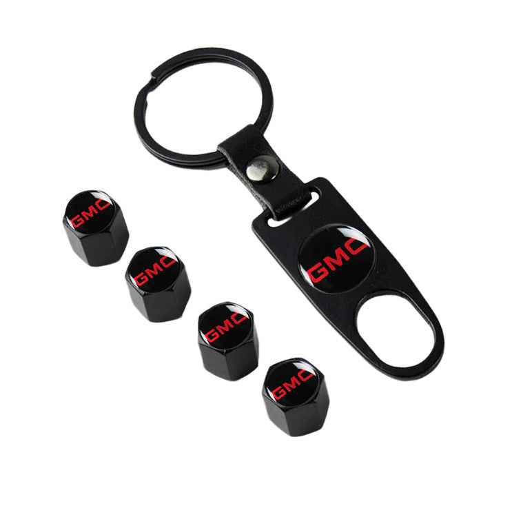 Suitable for GMI car wheel tire valve cover rod air cap + key ring, black