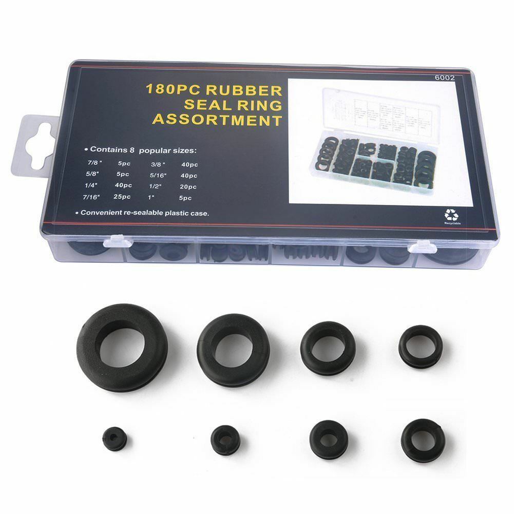 180x Rubber Grommet Assortment Kit Car Fuse Hole Electrical Wiring Gasket Black