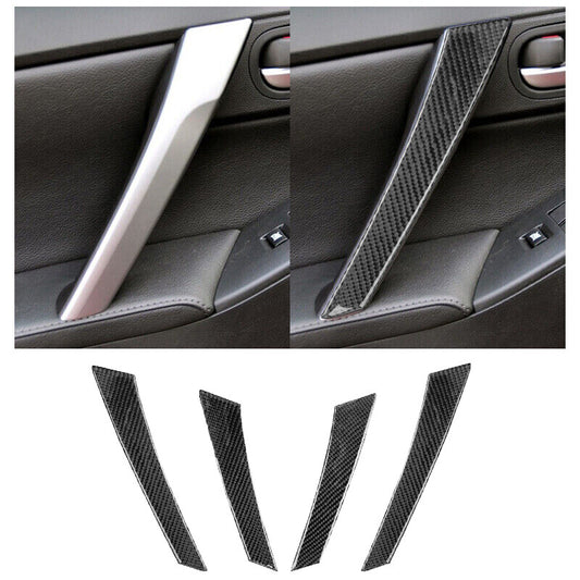 4X Carbon Fiber Inner Door Handle Pull Panel Cover Trim Fit for for Mazda 3 10-13 v