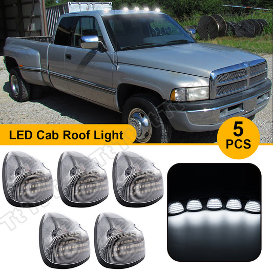 For 94 - 1998 for Ram 1500 2500 3500 5PCS LED Cab Roof White Running Lights Clear Lens - v