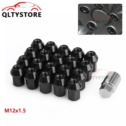 M12x1.5 16Pcs 35mm Close End Lug Nuts + 4Pcs Anti Theft Wheel Lock Nut Alumi Blk Q