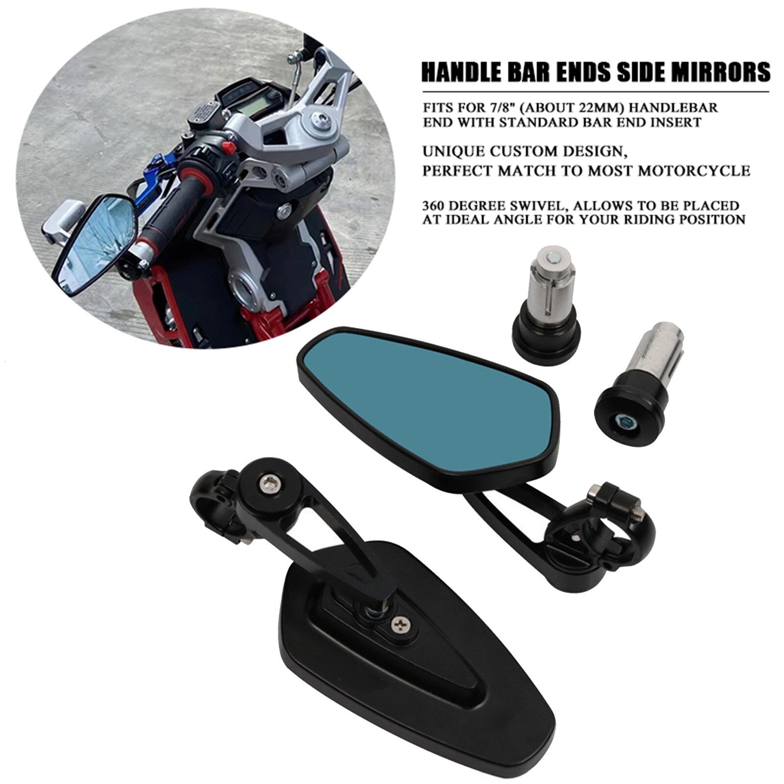 7/8 Handle Bar End Side Rearview Mirror Fit For FZ1 FZ6 FZ8 Z750 Z900 Z1000