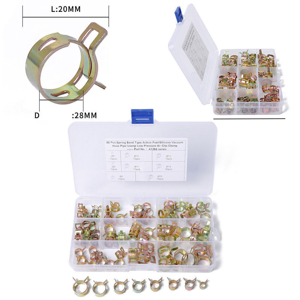 60x 6-15mm Spring Clips Fuel Water Hose Clip Pipe Tube Clamp Fastener Steel