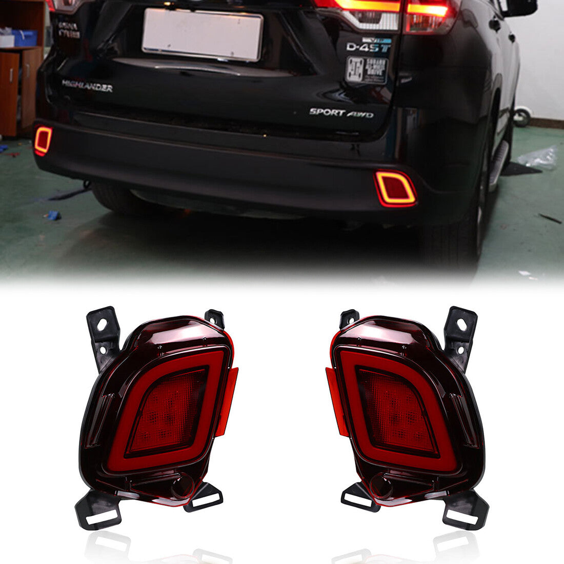 For Highlander 2014 2015-2019 LED Rear Light Bumper Lamp Reflector Brake n