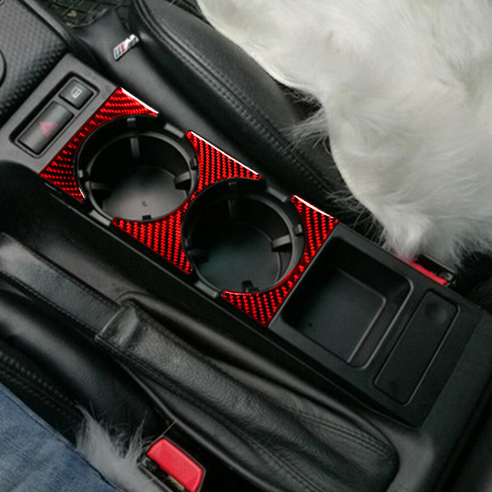 Red Carbon Fiber Cup Holder Panel Interior Trim Fit for BMW 3 Series E46 1998-05