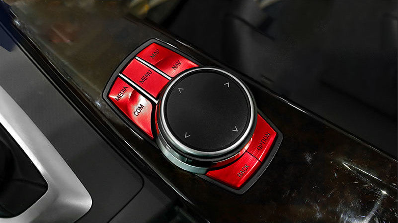for BMW 2014-18 X5 X6 F15 Red Aluminum Console Multimedia Button Cover Decor 5P