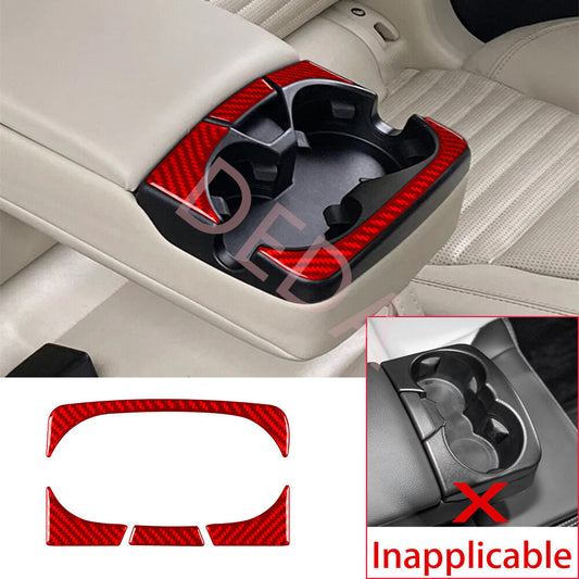 Red Carbon Fiber Rear Water Cup Holder Trim for Land Rover Discovery Sport 15-19