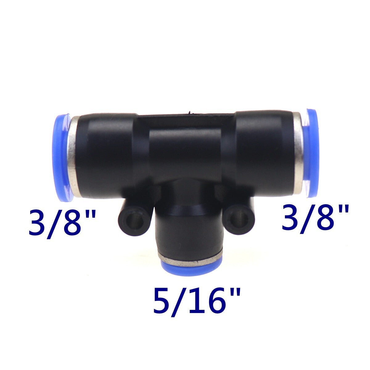 6X Pneumatic Reduced Tee Union Push In Fitting Tube OD 3/8 To OD 5/16 One Touch