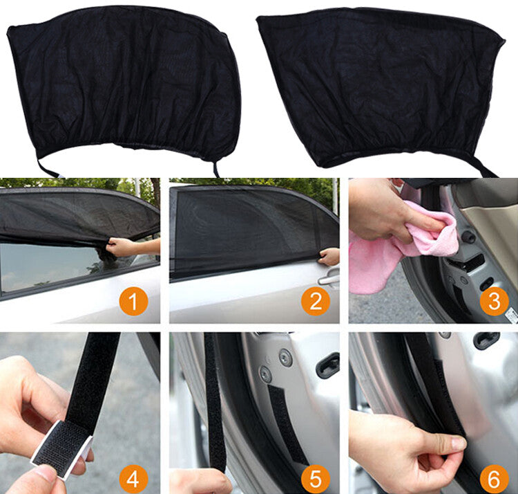 2pcs Car side window mesh fabric shield sun visor UV protection film - n