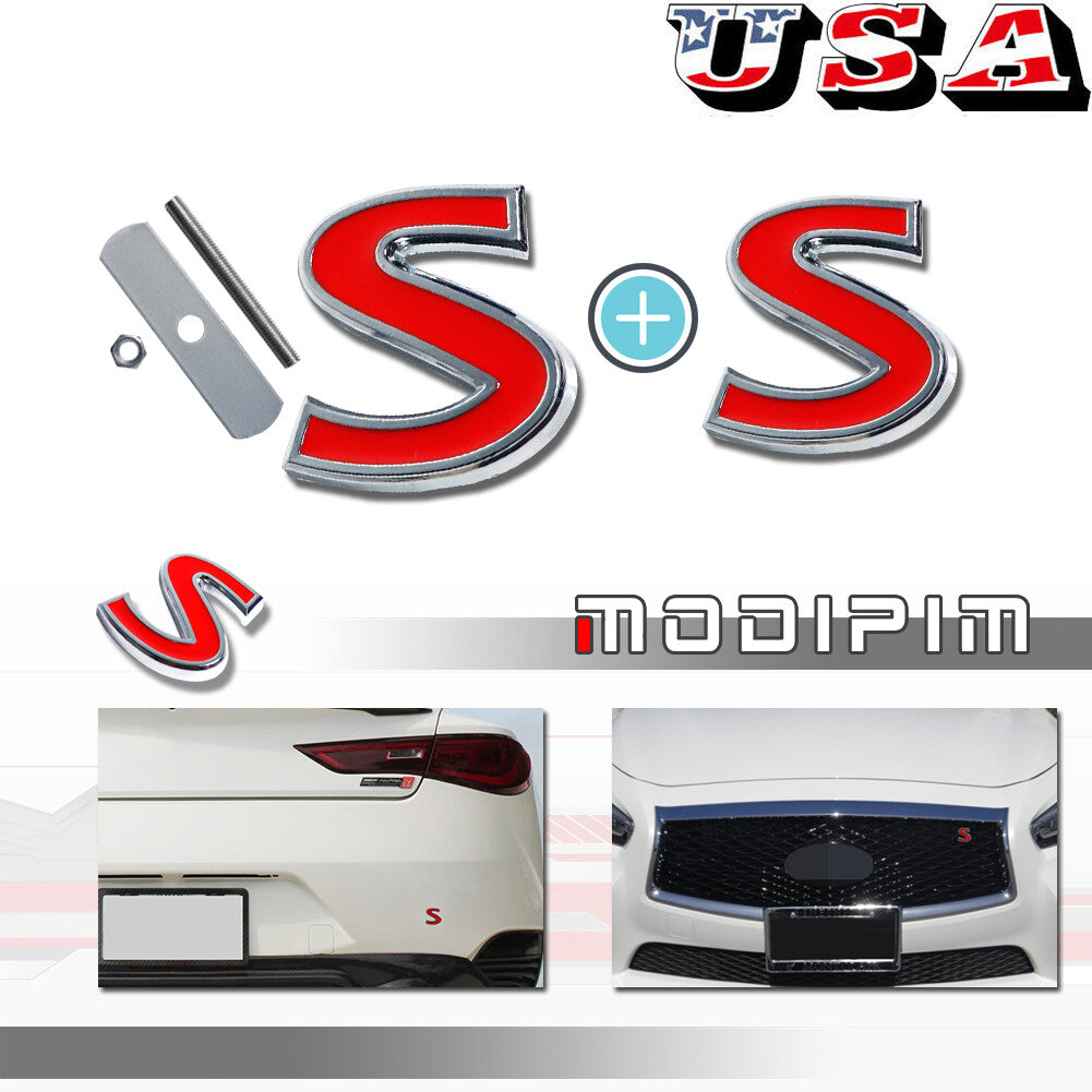 3D Metal S Red Front Grill Badge/Bolt Trunk Lid Badge for Infiniti Q50 Q60 Q70- v