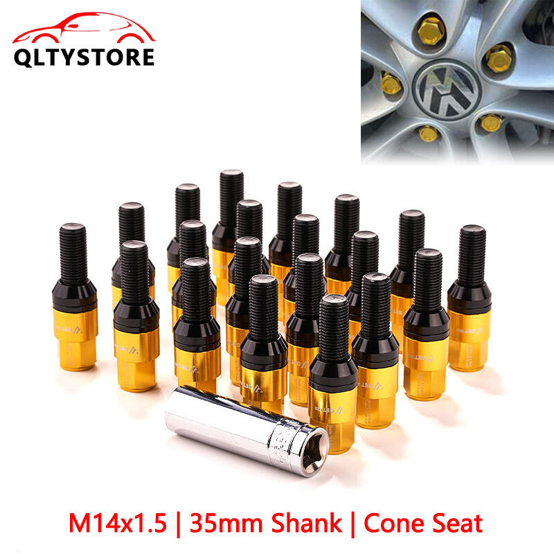 20x M14x1.5 Wheel Lug Bolt 35mm Shank Cone for Seat Stud for Most Aftermarket Gold Q