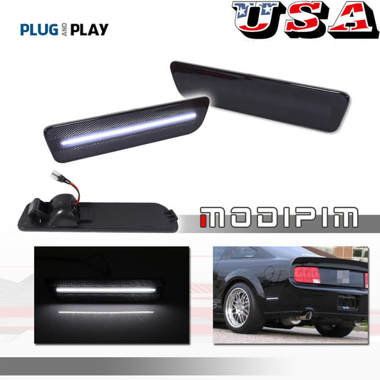 Smoked White LED Rear Bumper Side Marker Lights for for Mustang 2005 - 2009 - v