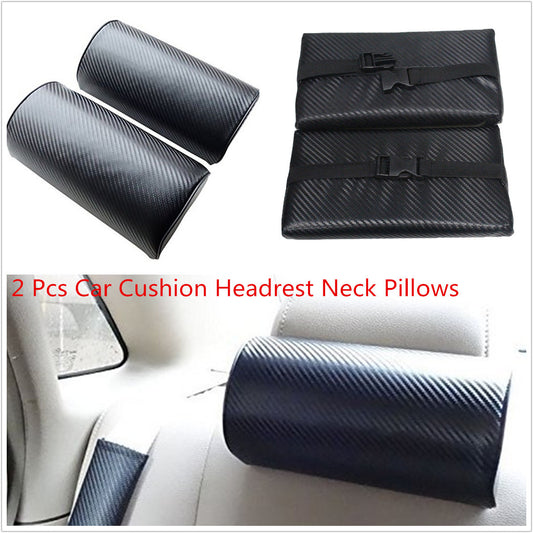 2 Pcs Carbon Fiber Embroidery Surface Car Rest Cushion for Seat Headrest Neck Pillow