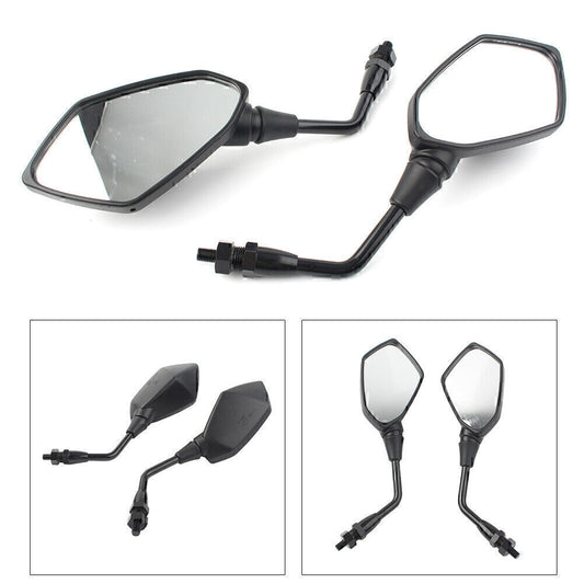 10mm Rearview Rear View Side Mirror Black Motorcycle Motorbike Universal 2pcs Q