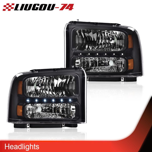 Super Duty LED DRL Headlight Smoked Lens Fit for 05-07 F250 F350 F450- v
