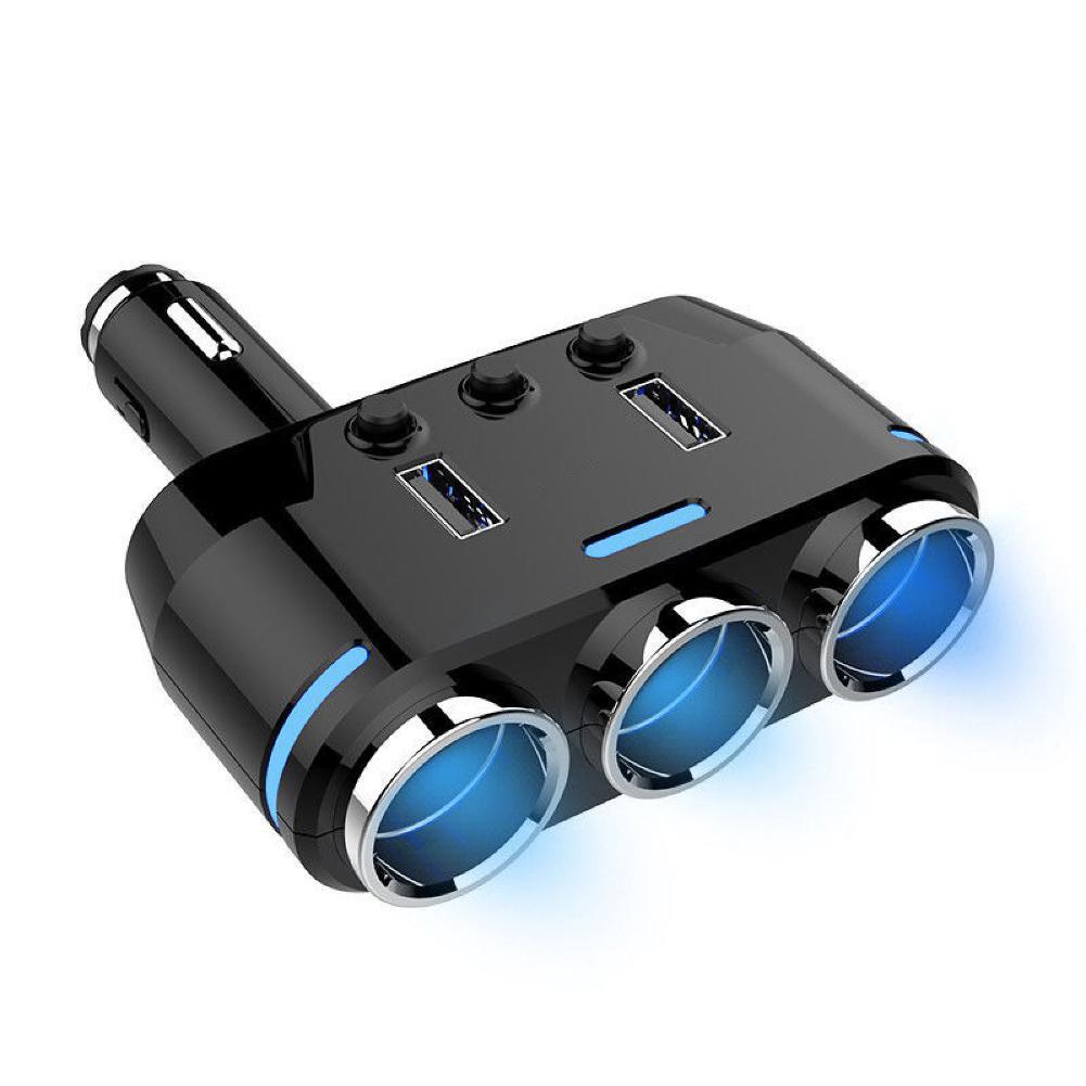 3-Way 12V Dual USB Car Charger Power Adapter Cigarette Lighter Socket Splitter