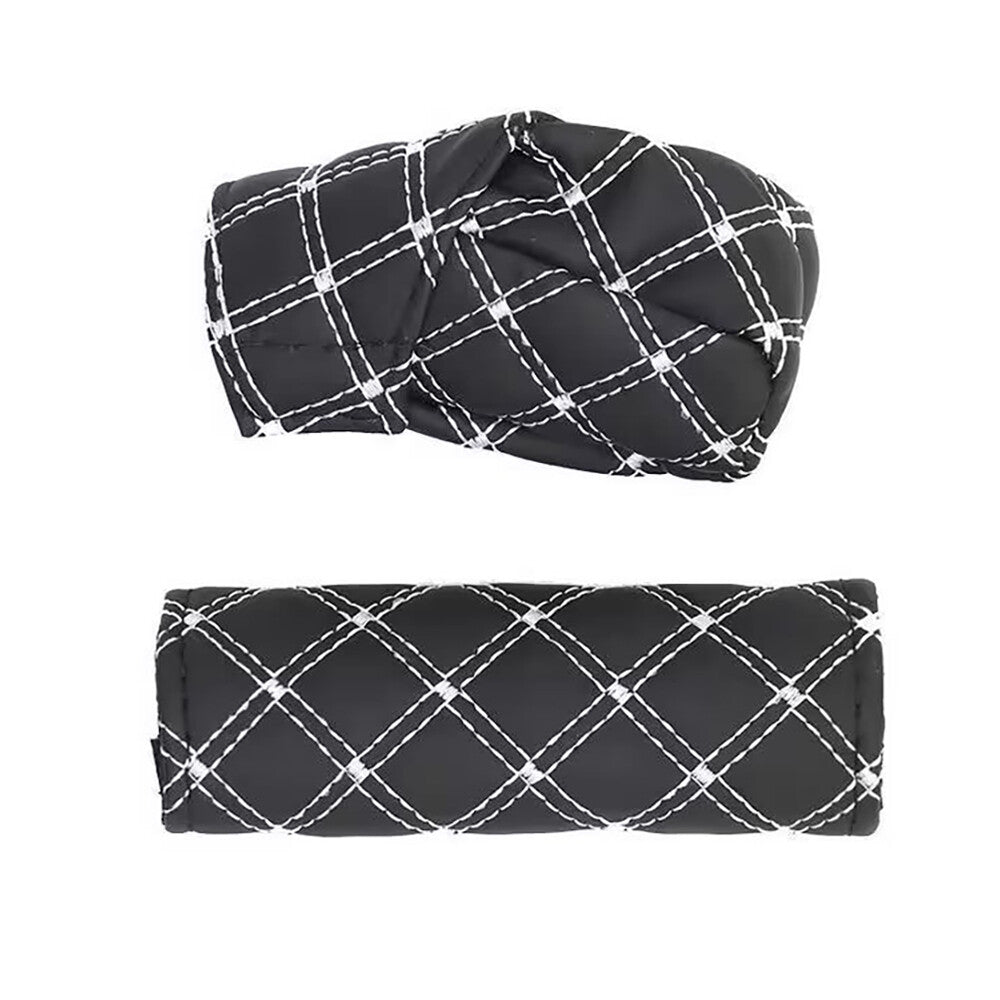 2-Piece Handbrake Cover Protective Film, Artificial Leather Shift Knife Cover Decoration - n