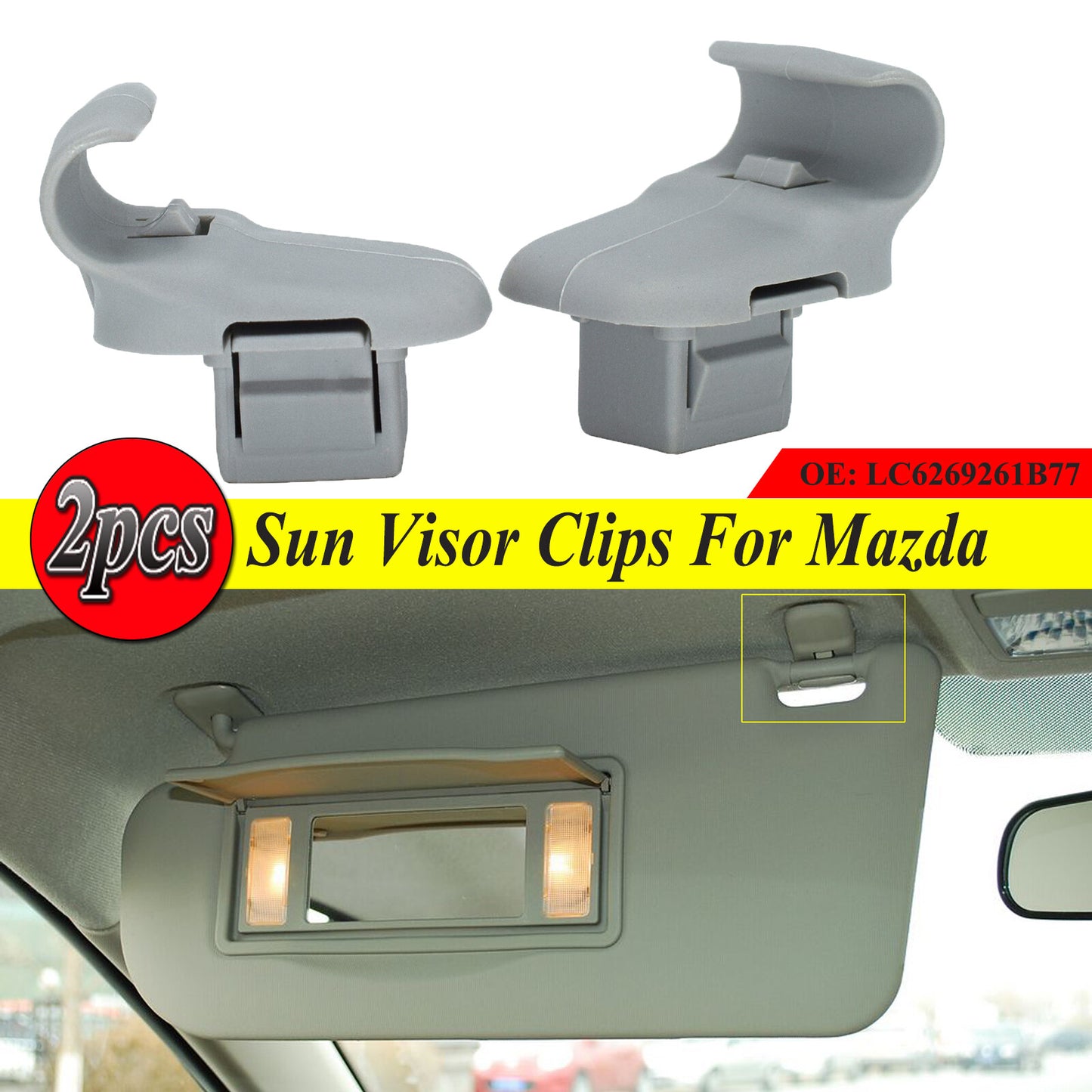 Pair For Mazda3 BK 6 GG1 CX-7 CX-9 RX-8 Gray Sun Visor Clip Hook LC6269261B77