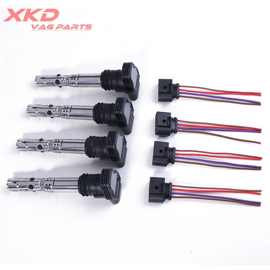 4 ignition coils and connectors suitable for Volkswagen for Golf for Bora , for Audi A4 1.8T, AVJ 2.0L ALT